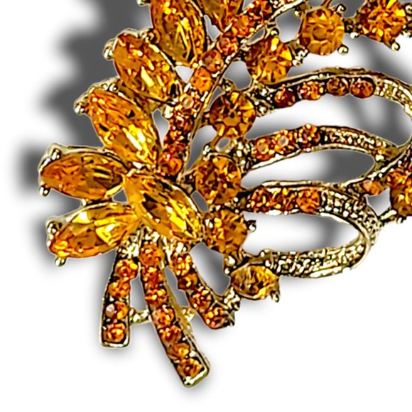 Brooch Retro Feather Design Gold Tone Amber - Picture 3 of 4